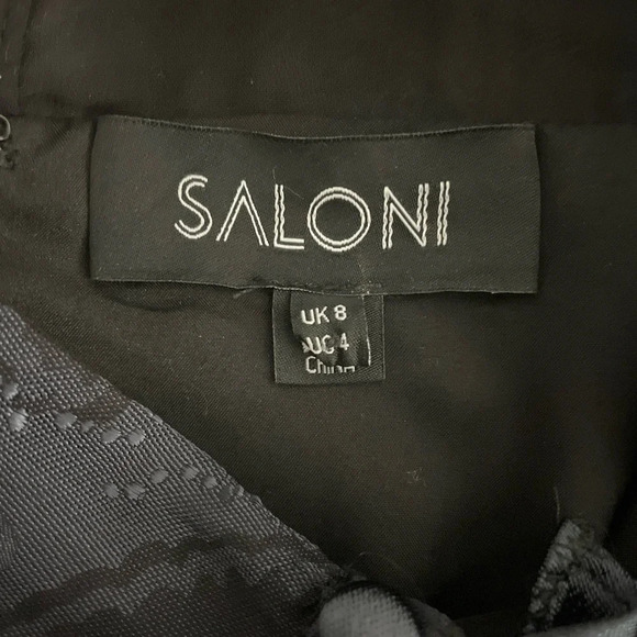 Saloni Floral Print Mini Dress Size US 4 Black Grey Ruffles Long Sleeve Silk - Picture 8 of 12